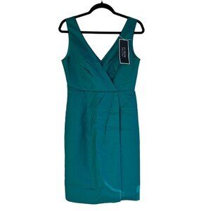 2/$30 J Crew Sateen Faux Wrap Dress Size 4 Green Stretch Wedding Party NWT